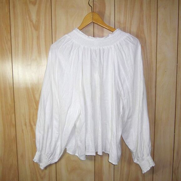 Old Navy White Ruffled Keyhole Neckline Long Sleeve Women Blouse L - Picture 2 of 5